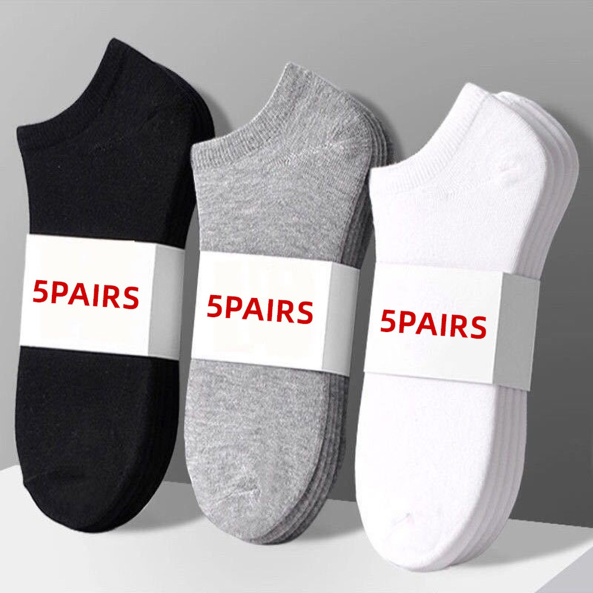 No Show Sock Women - ถุงเท้าข้อสั้นแบบเรียบง่าย สีพื้น 5 คู่ สำหรับทุกเพศ ระบายอากาศได้ดี