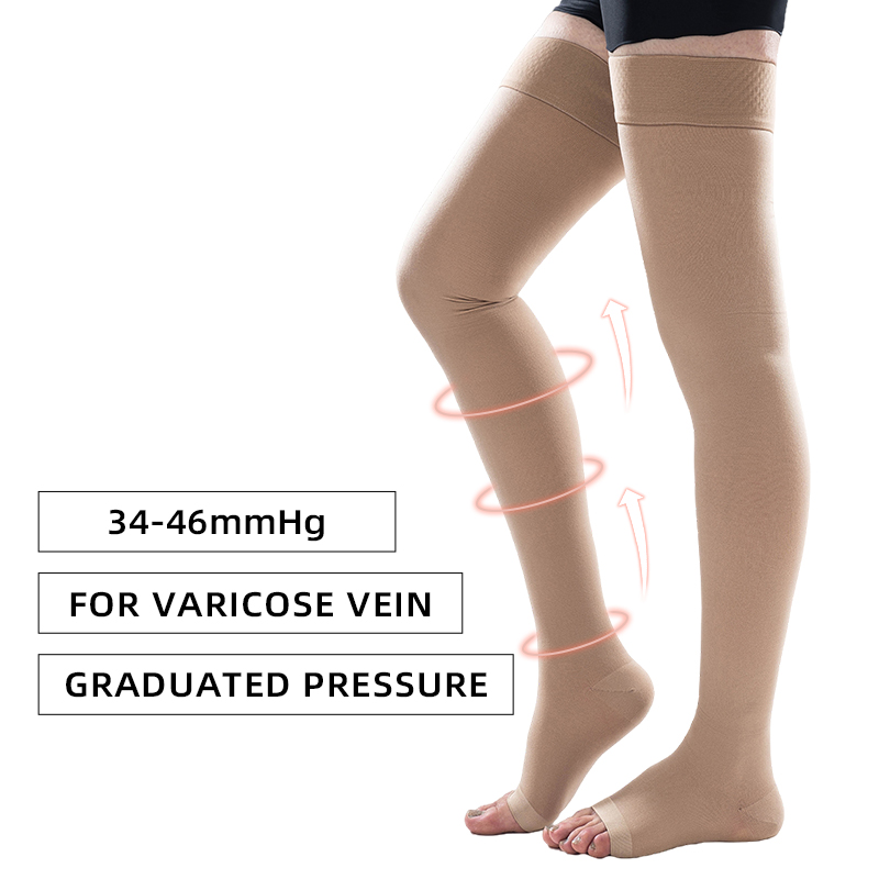 Compression Sock Medical - 1 คู่ต้นขาสูงเปิดนิ้วเท้าถุงเท้าการบีบอัดทางการแพทย์ครีมกันแดดยืดหยุ่น Anti-SLIP Sleep Care เส้นเลือดขอดรักษาได้อย่างรวดเร็ว