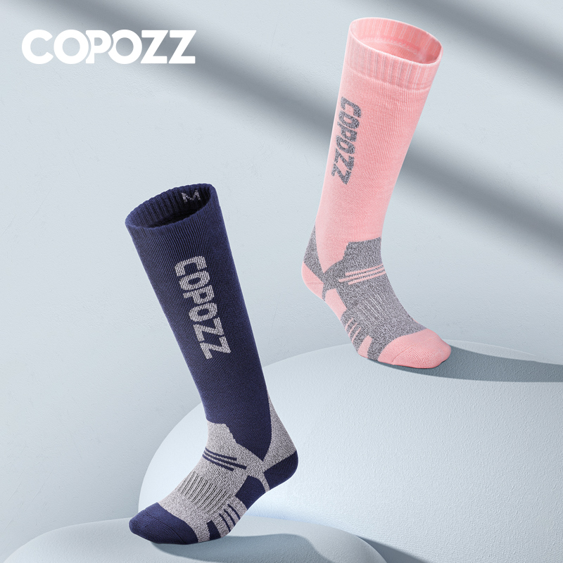 Wool Hiking Sock - COPOZZ ฤดูหนาวผู้ชายผู้หญิงความร้อนสกีถุงเท้าขนสัตว์อบอุ่นขี่จักรยานฟุตบอลสโนว์บอร์ดถุงเท้าหนาสูงหลอดถุงเท้าดูดซับความชื้น