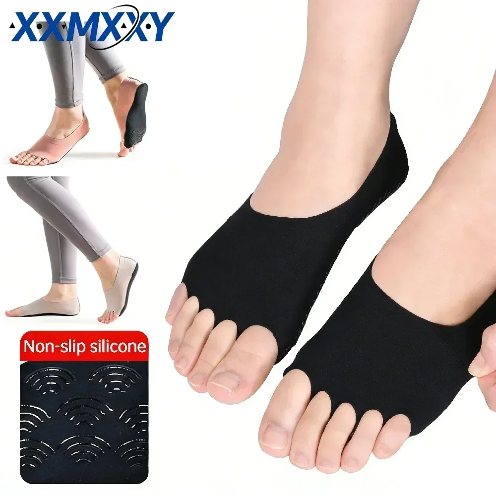 Grip Sock Yoga - ถุงเท้าโยคะพิลาทิสแบบไม่มีนิ้วเท้า 1 คู่, ถุงเท้ากันลื่นระบายอากาศได้ดี, ถุงเท้าฝึกซ้อมเต้นกันลื่นสำหรับผู้หญิงใส่ได้ทุกวัน