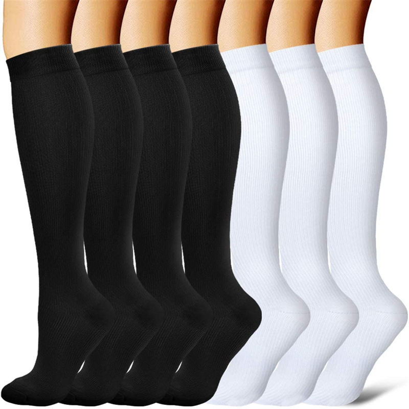 Compression Sock Medical - 7 คู่ถุงเท้าการบีบอัดผู้หญิงผู้ชายเข่าสูงตั้งครรภ์อาการบวมน้ำเบาหวานเส้นเลือดขอดวิ่งขี่จักรยานกีฬาถุงเท้าพยาบาลถุงเท้า