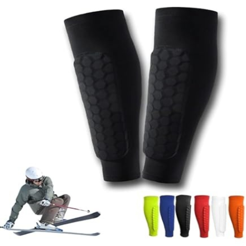 Compression Sleeve Calf - สนับแข้งฟุตบอลพร้อมปลอกแขน น้ำหนักเบา อุปกรณ์ป้องกันสำหรับฟุตบอล ป้องกันน่อง พร้อมปลอกแขนรัดกระชับและแผ่นรองรูปทรงรังผึ้ง