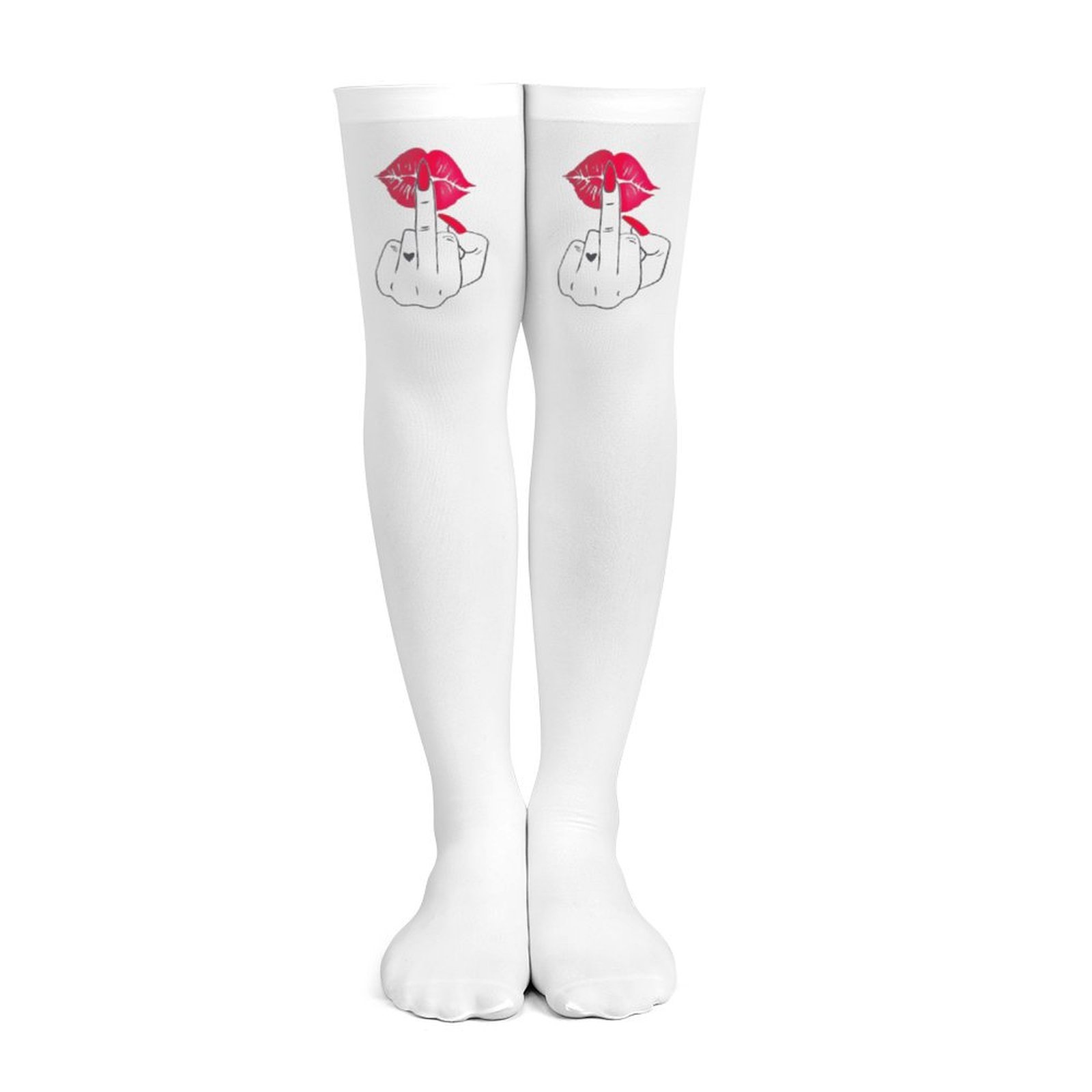 Knee High Sock Women - ถุงเท้ายาวสีขาวลายลิปสติกสีแดงที่นิ้วกลางสำหรับผู้หญิง ถุงเท้ายาวเหนือเข่าแบบท้าทายและทันสมัย ถุงเท้าระบายอากาศสำหรับผู้ใหญ่