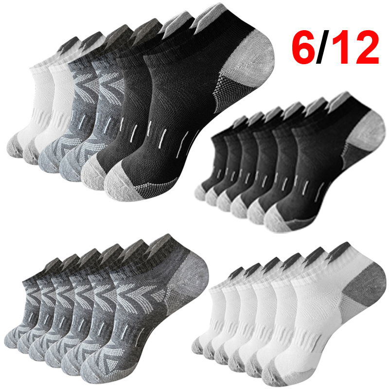 Athletic Sock Cushion - ถุงเท้าข้อเท้าลายลูกศรสำหรับผู้ชาย 6/12 คู่ ระบายอากาศได้ดี ซับเหงื่อ นุ่มสบาย