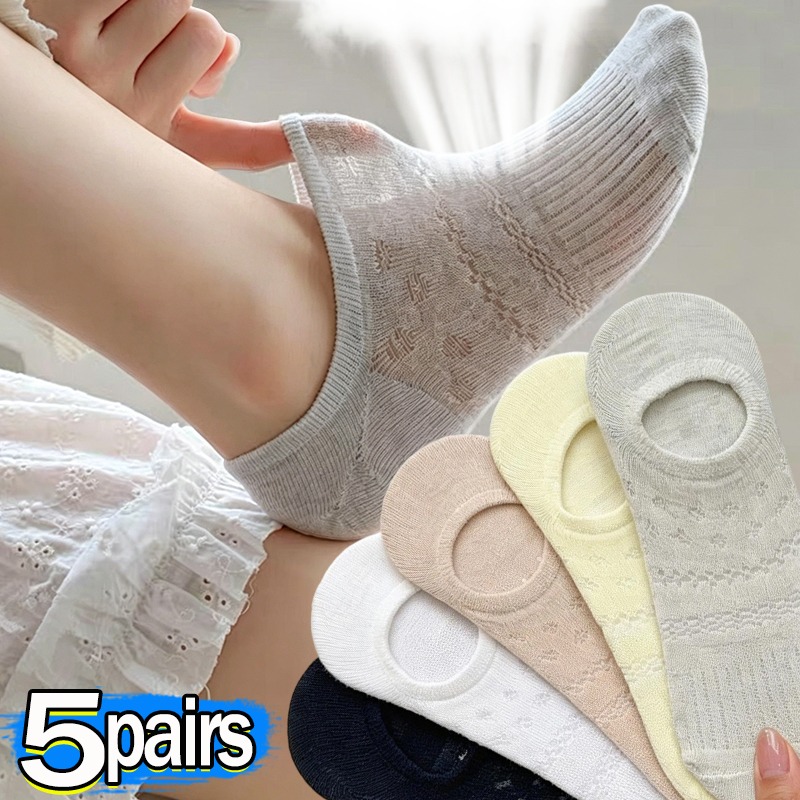 Invisibility Sock Loafer - ถุงเท้าบัลเล่ต์แบบโปร่งสำหรับผู้หญิง ถุงเท้าแบบซ่อนไม่เห็นขอบ ระบายอากาศได้ดี เหมาะสำหรับฤดูร้อน ถุงเท้าทรงเรือ ซิลิโคนกันลื่น