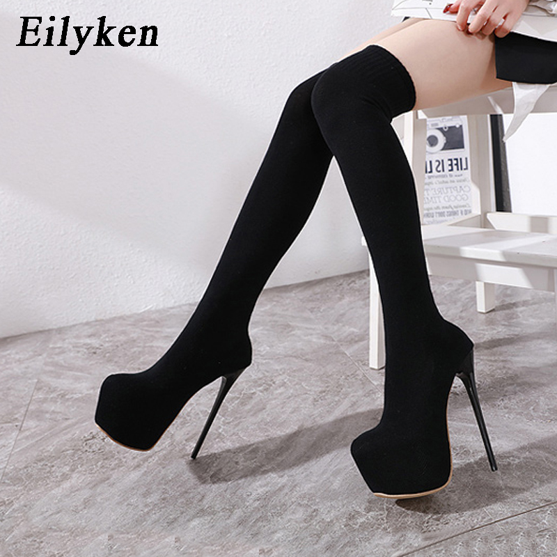 Knee High Sock Women - Eilyken แฟชั่นแพลตฟอร์มผ้ายืดกว่าเข่าบู๊ทส์ผู้หญิงเซ็กซี่คลับต้นขายาวถุงเท้า Stiletto รองเท้าส้นสูง Botas De
