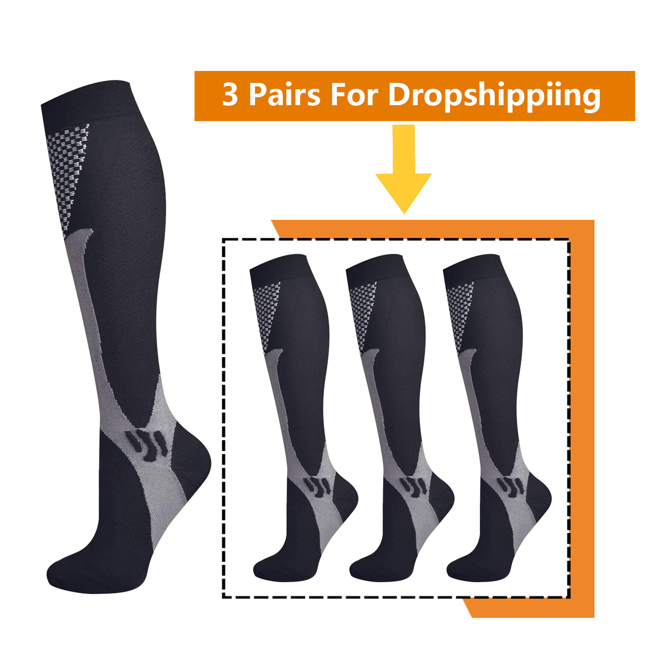 Compression Sock Medical - Brothock 3คู่สำหรับ Dropshipping ถุงเท้าการบีบอัด20-30 MmHg กีฬาไนลอนทางการแพทย์ถุงน่องกีฬา