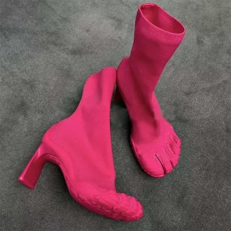 Toe Sock Split - รองเท้าบูทแฟชั่นห้านิ้วสำหรับผู้หญิง สีดำ/ชมพู/ขาว ส้นสูง รองเท้าบูทข้อเท้า รุ่นใหม่ปี 2026
