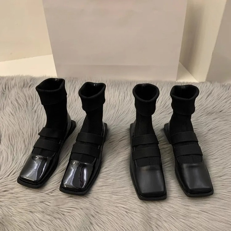 No Show Sock Women - สไตล์อังกฤษสแควร์ถักถุงเท้ารองเท้า 2023 ใหม่ผู้หญิงรองเท้าคุณภาพสูงSlimming Loafersผู้หญิงรองเท้าข้อเท้ารองเท้าเดียว
