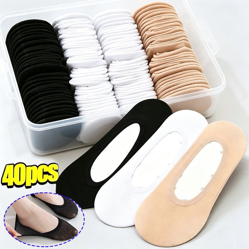 No Show Sock Women - ถุงเท้าแบบซ่อนข้อ 20/40 คู่ ไม่ลื่น ไม่เห็นขอบ แบบบาง