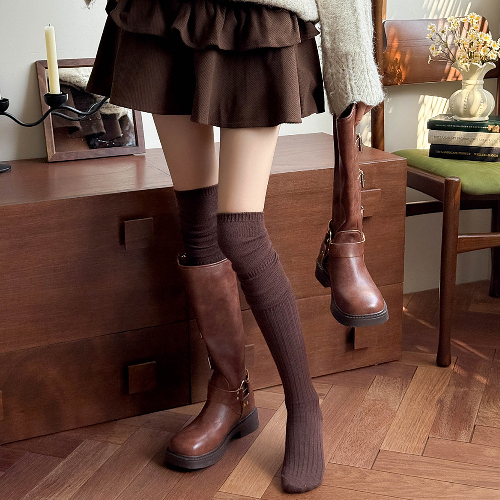 Boot Sock Slouchy - ถุงเท้ายาวพิเศษสำหรับผู้หญิง ถักหนา ให้ความอบอุ่นสำหรับฤดูหนาว ถุงเท้ายาวเหนือเข่า พร้อมปลอกขาให้ความอบอุ่น