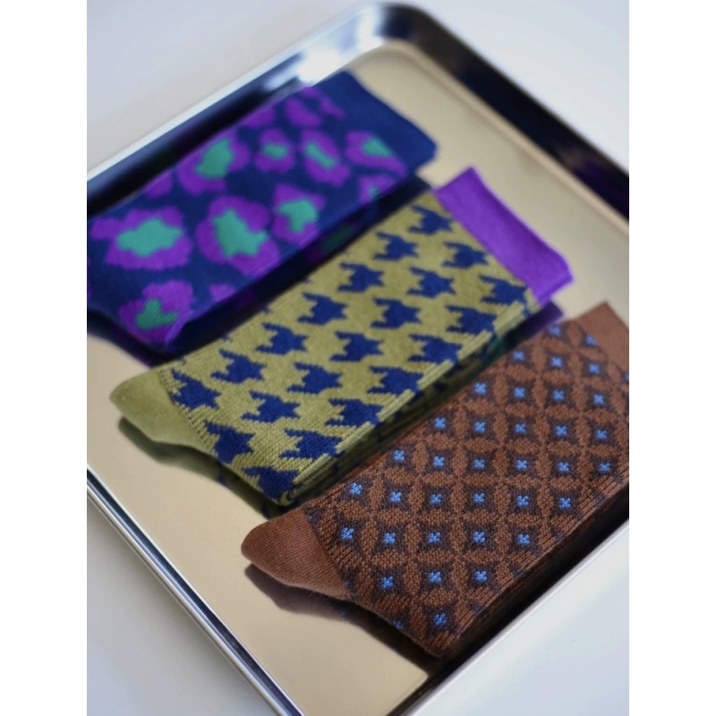 Cotton Crew Sock Pack - ถุงเท้าข้อกลางสำหรับผู้หญิง แพ็ค 2 คู่ ลายกราฟิกสีฟ้า เขียว