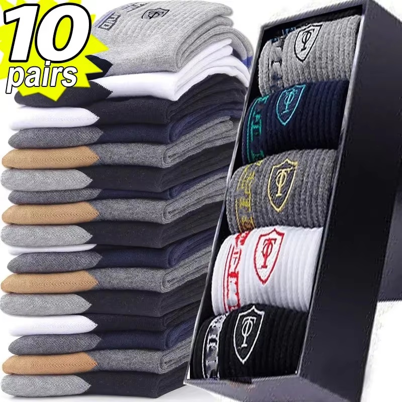 Dress Sock Men - ถุงเท้ากีฬาผ้าฝ้ายระบายอากาศ10คู่ถุงเท้าผู้ชายเส้นใยไม้ไผ่สำหรับฤดูใบไม้ร่วงและฤดูหนาว