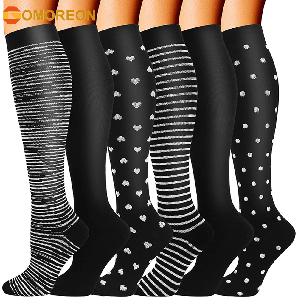 Compression Sock Medical - GOMOREON ถุงเท้าบีบอัด 6 คู่สำหรับผู้ชายและผู้หญิง 15-20 มม.ปรอทเฮกซ์เป็นที่ดีที่สุดสำหรับการวิ่ง