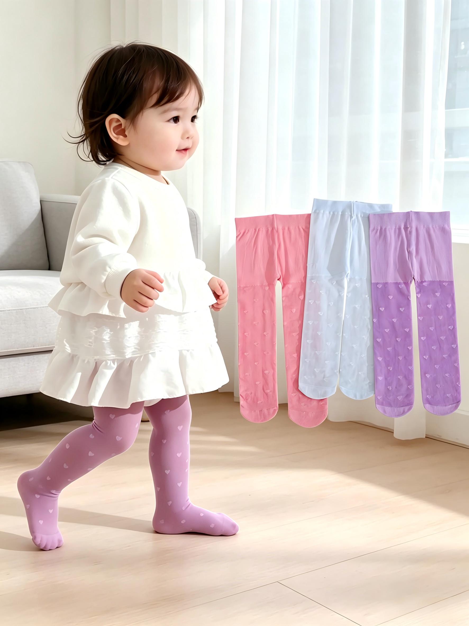 Tights Pantyhose Sheer - 3 คู่ถุงน่องเด็กผู้หญิงลายหัวใจบางเฉียบยืดหยุ่นไนลอนสแปนเด็กซ์ระบายอากาศได้ดีถุงน่องฤดูร้อนปาร์ตี้และชุดประจำวัน 1-3Y
