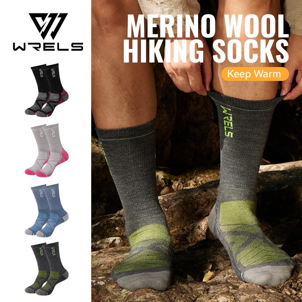 Wool Hiking Sock - ถุงเท้าขนแกะเมอริโน WRELS 1/2/3 ถุงเท้ากันหนาวแบบหนา ระบายอากาศได้ดี ซับเหงื่อ