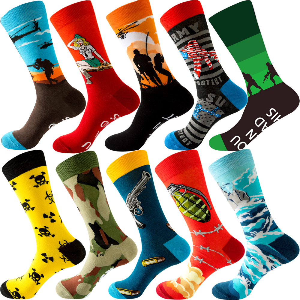 Cotton Crew Sock Pack - 【10 คู่】แพ็คถุงเท้าคู่รักชายหญิง ลายใหม่ ลายสัตว์ ลายคริสต์มาส ลายการ์ตูน