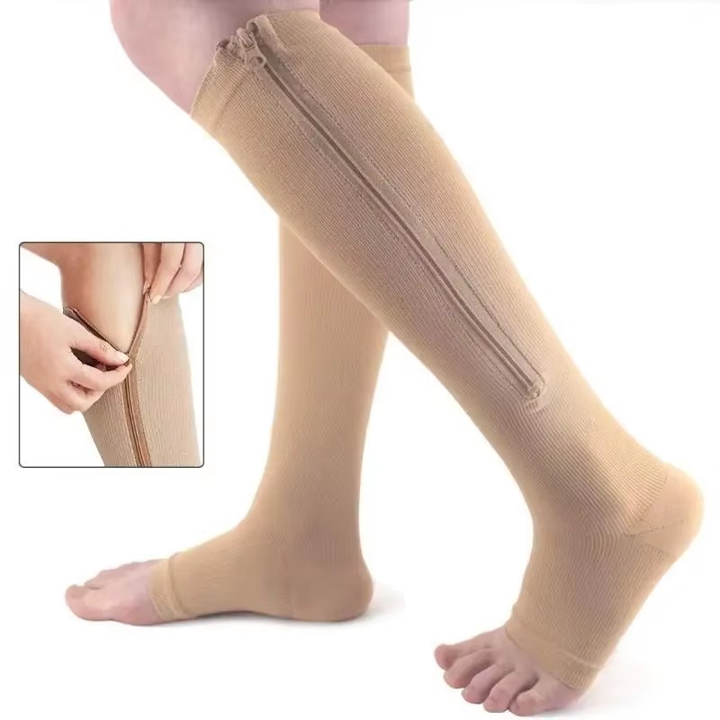 Compression Sock Medical - 1/3/5 คู่ ถุงเท้ารัดกล้ามเนื้อทางการแพทย์ ถุงเท้ากีฬาแบบยาวสำหรับปั่นจักรยาน พร้อมซิป ถุงเท้าหนาสำหรับผู้หญิง