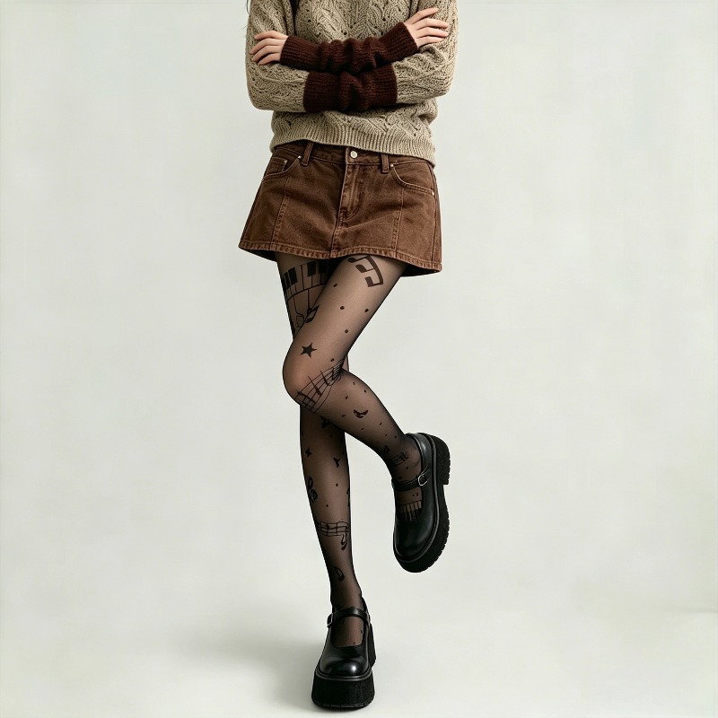 ถุงน่องลายโน้ตดนตรี Y2K แบบโปร - Tights Pantyhose Sheer บทวิจารณ์และราคา