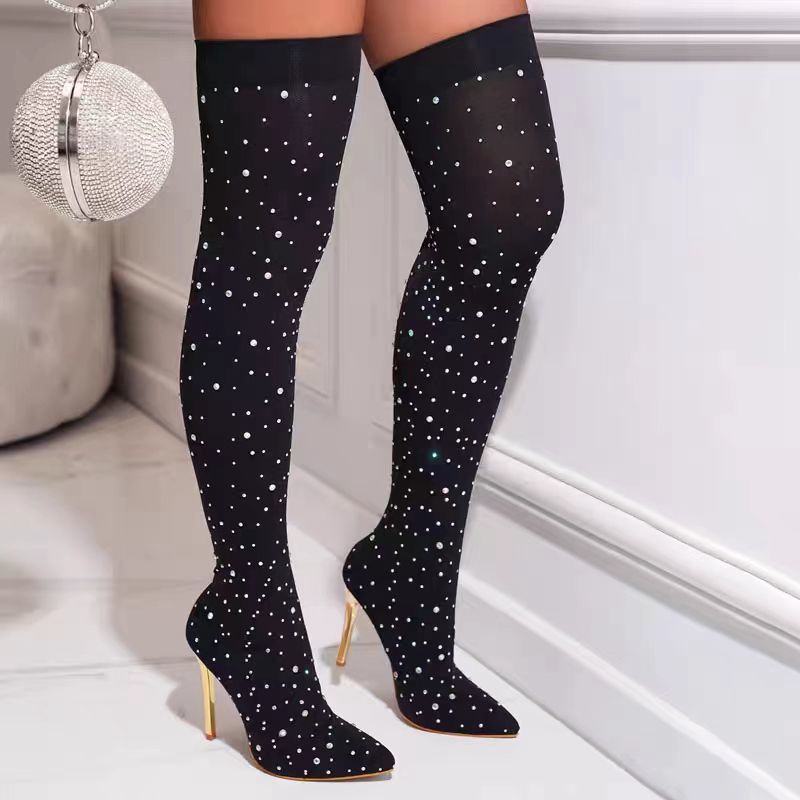 Rhinestone Slimขายืดถุงเท้ารอง - Knee High Sock Women บทวิจารณ์และราคา