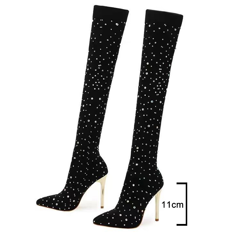 Rhinestone Slimขายืดถุงเท้ารอง - Knee High Sock Women บทวิจารณ์และราคา