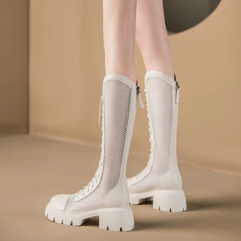 รองเท้าบูทผู้หญิงแบบตาข่ายสูงถ - Knee High Sock Women บทวิจารณ์และราคา