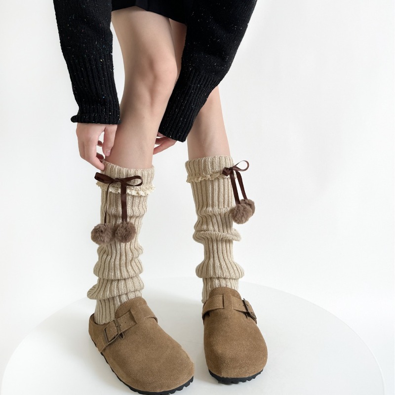 CAMEL ถักขาอุ่น Furry Ball Bow - Boot Sock Slouchy บทวิจารณ์และราคา