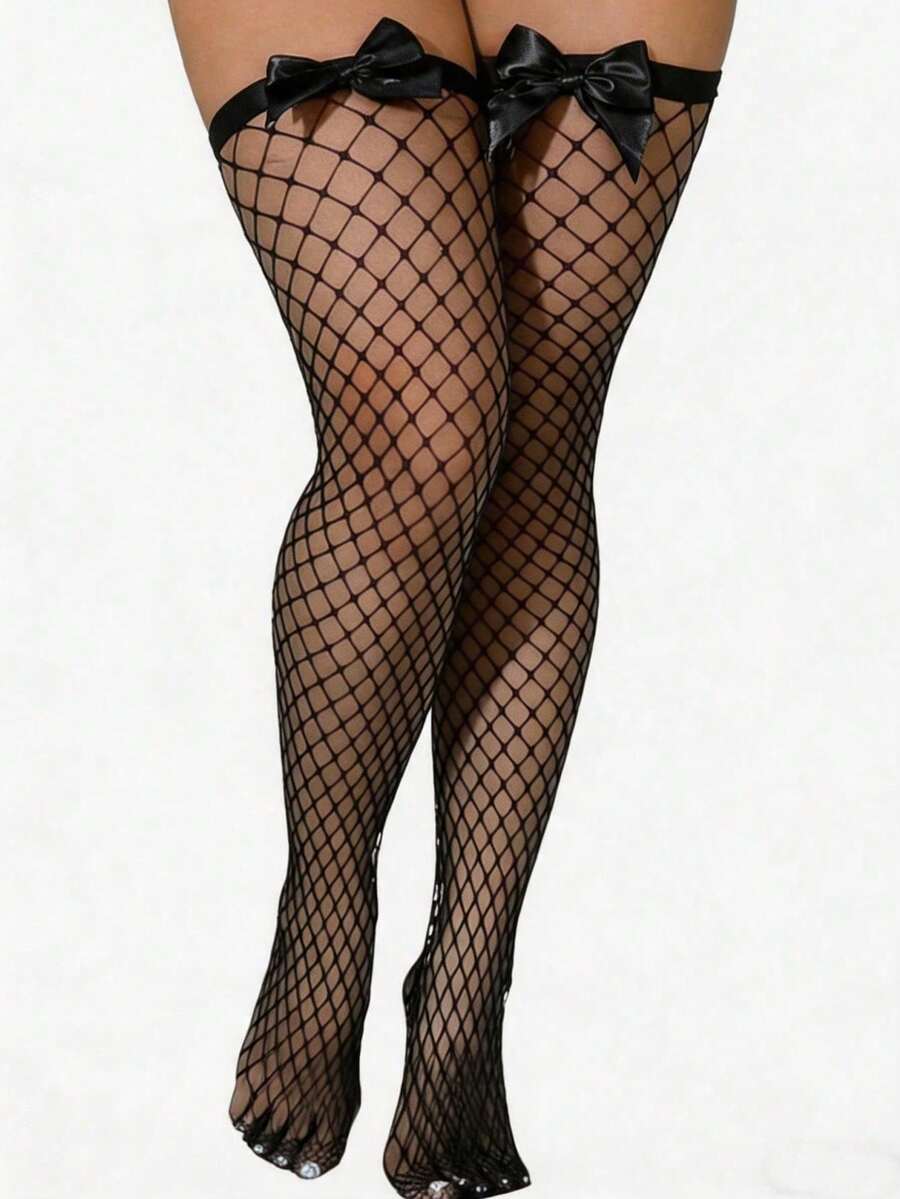 ถุงน่องตาข่ายประดับโบว์เหนือเข - Knee High Sock Women บทวิจารณ์และราคา